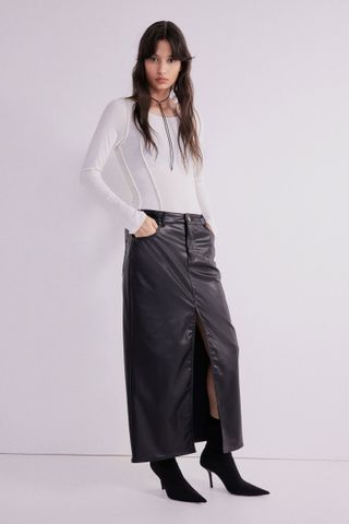 H&M + Coated Midi Skirt