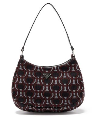 Prada + Cleo Leather-Trim Jacquard Shoulder Bag