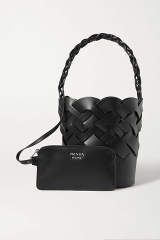 Prada + Small Woven Leather Bucket Bag