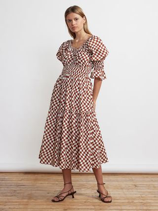 Kitri Studio + Margot Brown Wavy Checker Midi Dress