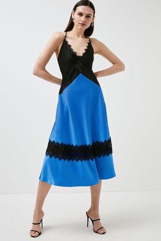 Karen Millen + Satin & Lace Woven Slip Dress