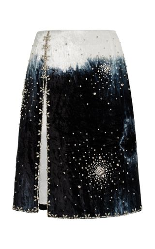 Des_phemmes + Embroidered Velvet Midi Skirt