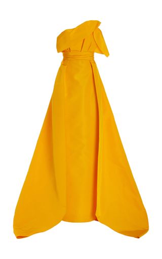 Carolina Herrera + Pleated Strapless Silk Column Gown