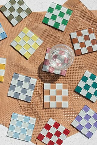 Subtle Art Studios + Subtle Art Studios Chocolate Checkered Glass Tile Coaster