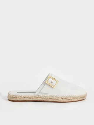 Charles & Keith + White Buckled Espadrille Mules