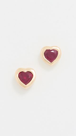 Ef Collection + 14k Yellow Gold Ruby Heart Studs