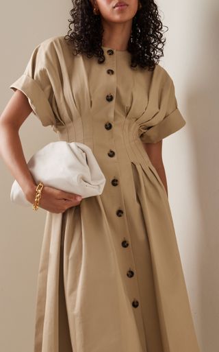 Carolina Herrera + Pleated Stretch-Cotton Midi Shirt Dress