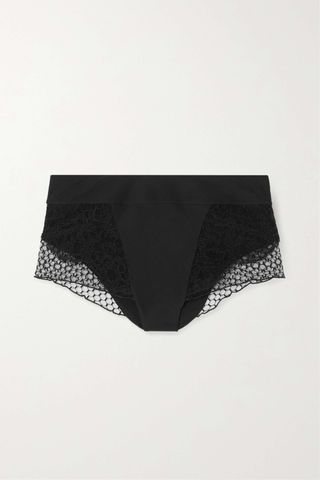 La Perla + Honeycomb Shadows Leavers Lace, Tulle and Stretch-Silk Briefs