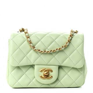 Chanel + Lambskin Quilted CC Pearl Crush Mini Flap Light Green