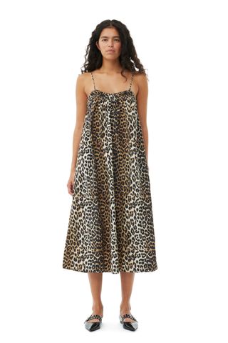 Ganni + Leopard Midi Strap Dress