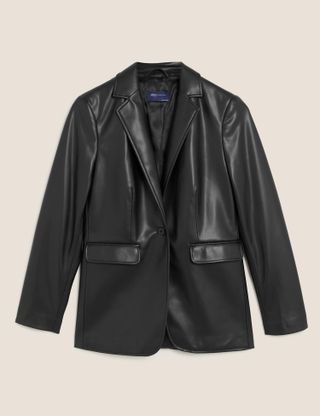 M&S Collection + Faux Leather Single Breasted Blazer
