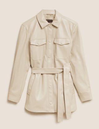 M&S Collection + Faux Leather Belted Collared Shacket