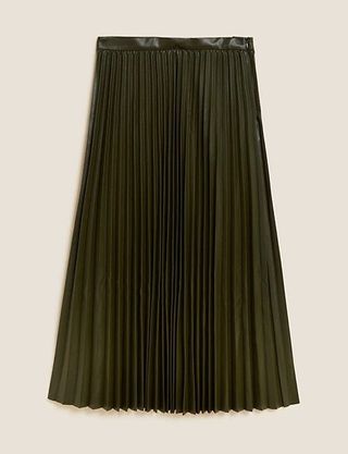 M&S Collection + Faux Leather Pleated Midi Skirt
