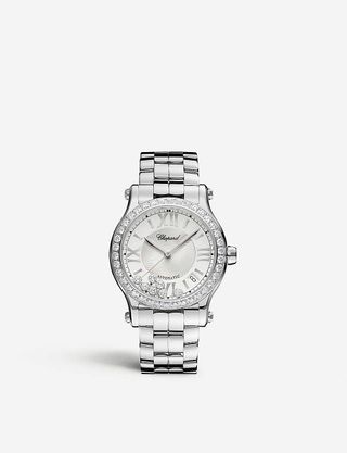 Chopard + Happy Sport Medium Stainless Steel and Diamond Watch