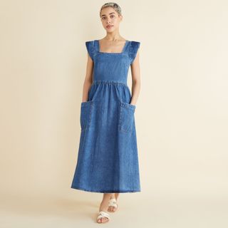 Albaray + Organic Denim Square Neck Dress