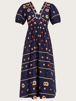 Monsoon + Ola Sustainable Cotton Embroidered Midi Dress