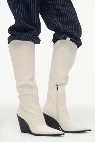 Zara + Knee High Wedge Cowboy Boots