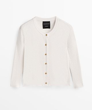 Massimo Dutti + Cable-Knit Cardigan With Gold Buttons