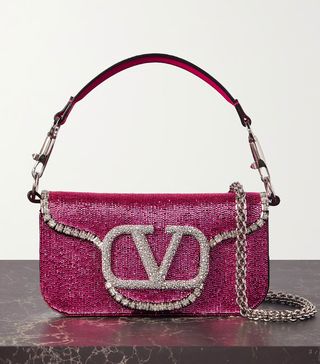 Valentino + Valentino Garavani Vlogo Crystal-Embellished Beaded Leather Shoulder Bag