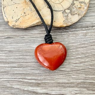 Etsy + Red Jasper Heart Pendant Necklace on Black Leather or Cotton