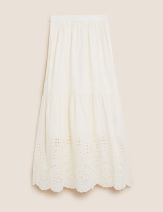 M&S Collection + Pure Cotton Broderie Midi Tiered Skirt