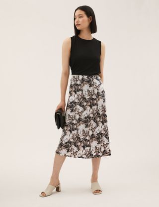 M&S Collection + Satin Printed Midaxi Slip Skirt