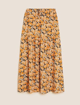 M&S Collection + Floral Midi Tiered Skirt