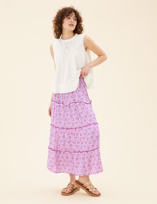 Per Una + Floral Midaxi Tiered Skirt