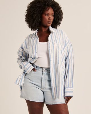 Abercrombie & Fitch + Oversized Linen-Blend Shirt
