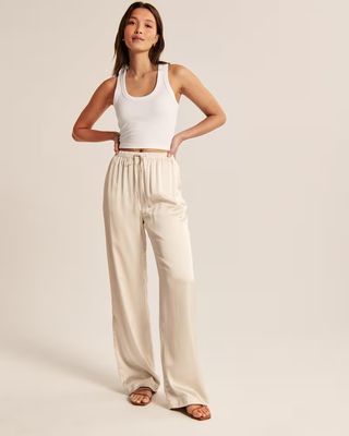 Abercrombie & Fitch + Satin Pull-On Wide Leg Pant