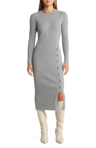 Open Edit + Women's Button Sweater Midi Dress