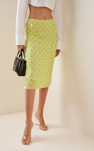 Des Phemmes + Embroidered Silk Georgette Midi Skirt