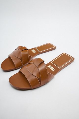 Zara + Low Heeled Crossed Leather Sandals