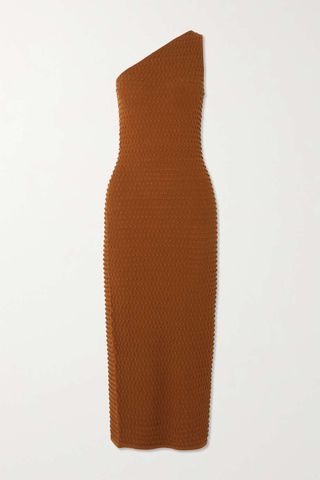 Helmut Lang + One-Shoulder Textured-Knit Midi Dress