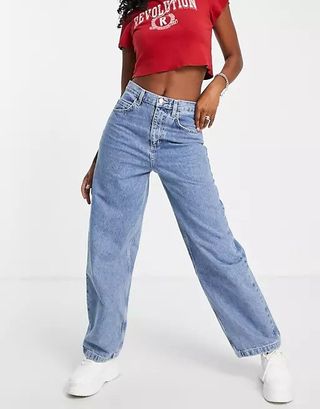 Topshop + Baggy Jean in Mid Blue