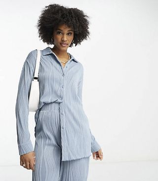 4th & Reckless + Tall Plisse Shirt Co-Ord in Blue