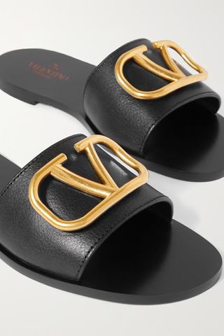 Valentino + Valentino Garavani Vlogo Textured-Leather Slides