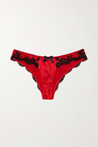Agent Provocateur + Molly Leavers Lace-Trimmed Stretch-Silk Satin Briefs