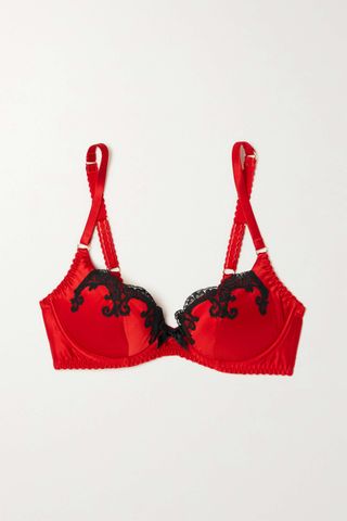 Agent Provocateur + Molly Leavers Lace-Trimmed Stretch-Silk Satin Underwired Bra