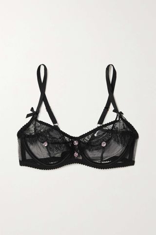 Agent Provocateur + Jaylin Crystal-Embellished Leavers Lace and Tulle Underwired Balconette Bra