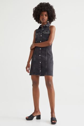 H&M + Sleeveless Denim Shirt Dress