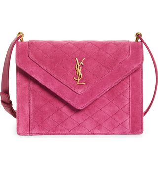 Saint Laurent + Mini Gaby Quilted Suede Shoulder Bag