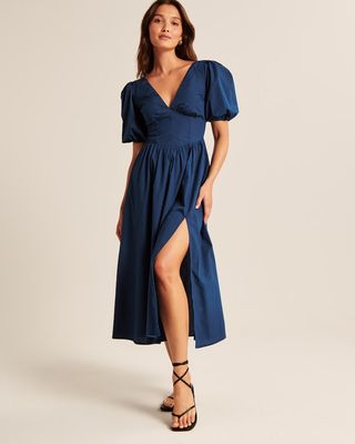 Abercrombie and Fitch + Puff Sleeve Corset Midi Dress