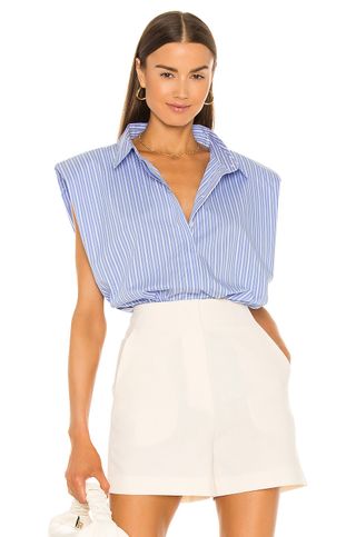 Bardot + Stripe Shoulder Pad Shirt