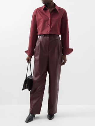 The Frankie Shop + Pernille High-Rise Pleated Faux-Leather Trouser