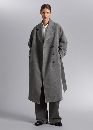 & Other Stories + Voluminous Belted Wool Coat in Grey