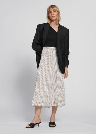 
Other Stories + A-Line Midi Plissé Skirt in White/Black Spotted