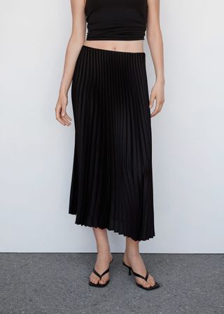 Mango + Pleated Midi Skirt in Black