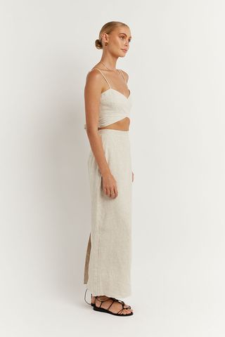 Diish + Roberts Natural Linen Midi Skirt