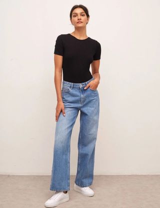 Nobody's Child + High Rise Wide Leg Mid Wash Jean